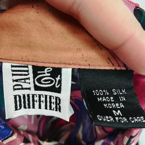 Vintage Paul Et Duffier Silk Button Front Abstract Short Sleeve Blouse Size M - Picture 10 of 10